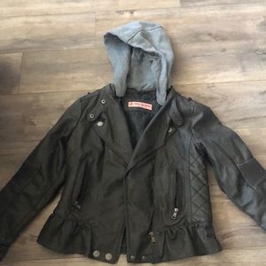 Leather jacket with sweatshirt hoodie